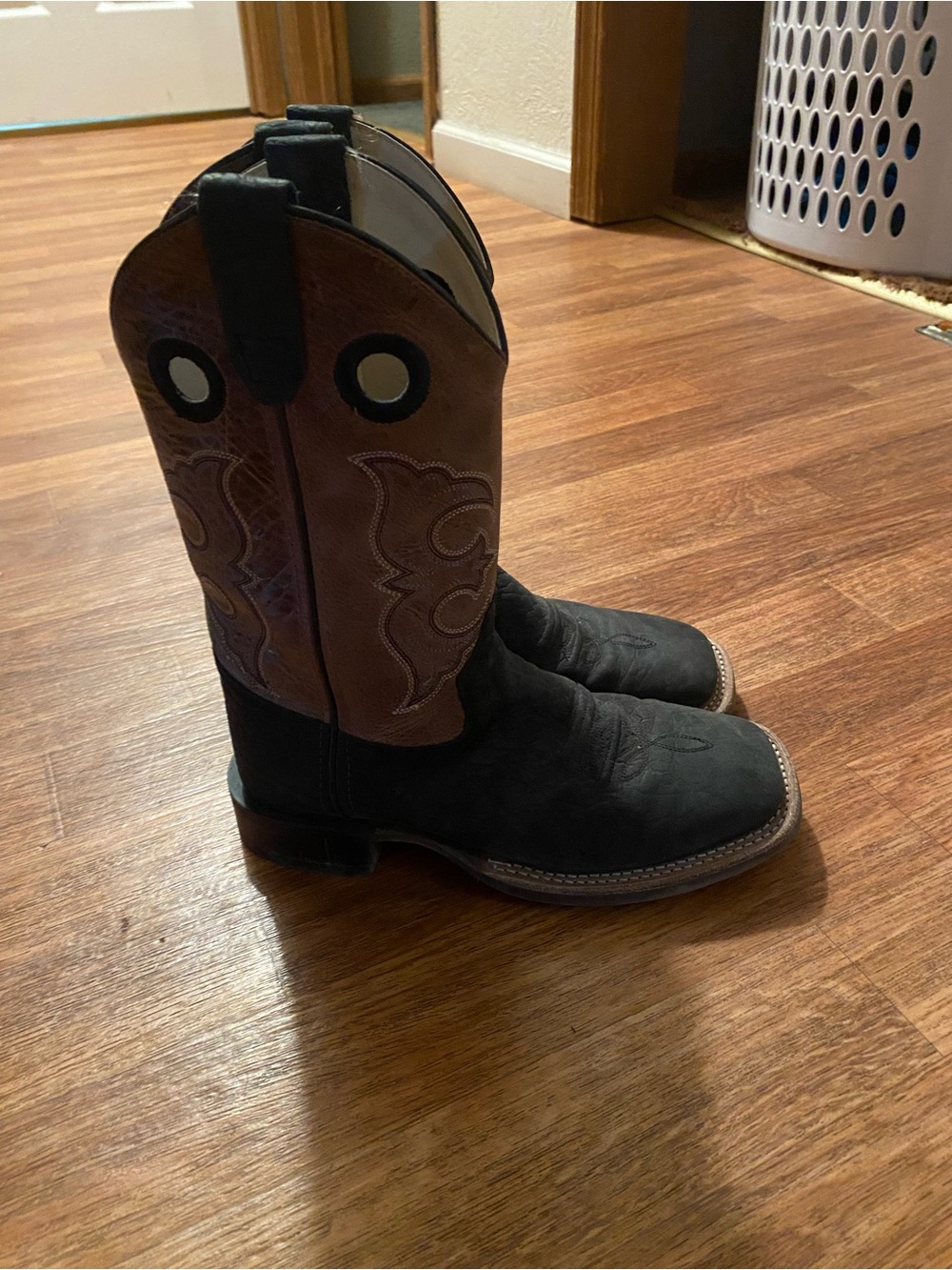 Old West Black Foot Brown Shaft Western Pull-On Boots Boys size 5